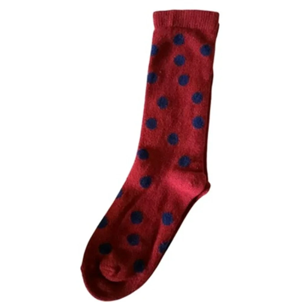 Red Navy Dot Crew Socks Medium Garnet Hill 9-11 Warm Cashmere Blend Mulberry New